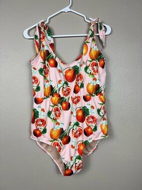 Kortni Jeane citrus grapefruit oranges tie strap one piece swimsuit EUC
